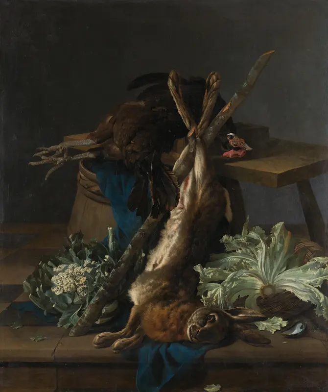 Still Life with Hare and a Black Rooster Wall Art by Cornelis Lelienbergh - High-Resolution Digital Print