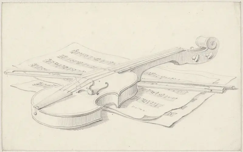 Still-life with Violin, Bow and Sheet Music Wall Art by Pieter de Goeje - High-Resolution Digital Print