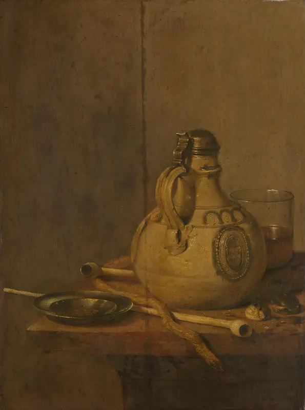 Still Life with Westerwald Jug and Smoking Paraphernalia Wall Art by Unknown - High-Resolution Digital Print
