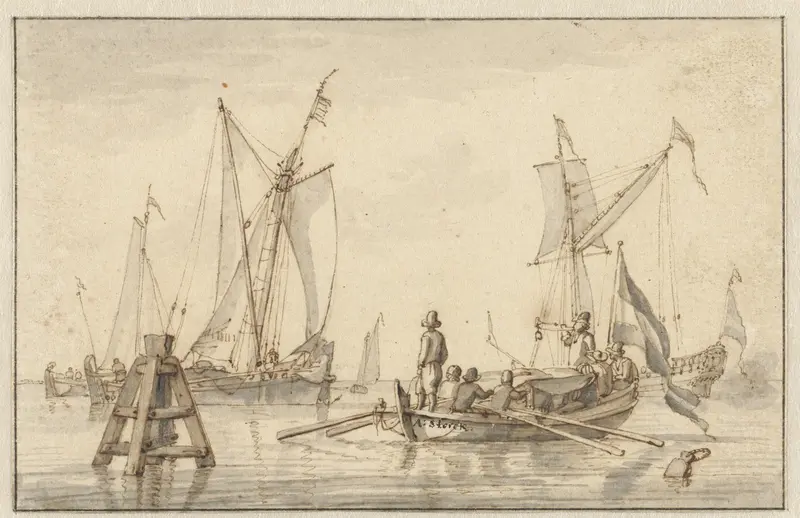 Stille zee met enkele boten Wall Art by Abraham Storck - High-Resolution Digital Print