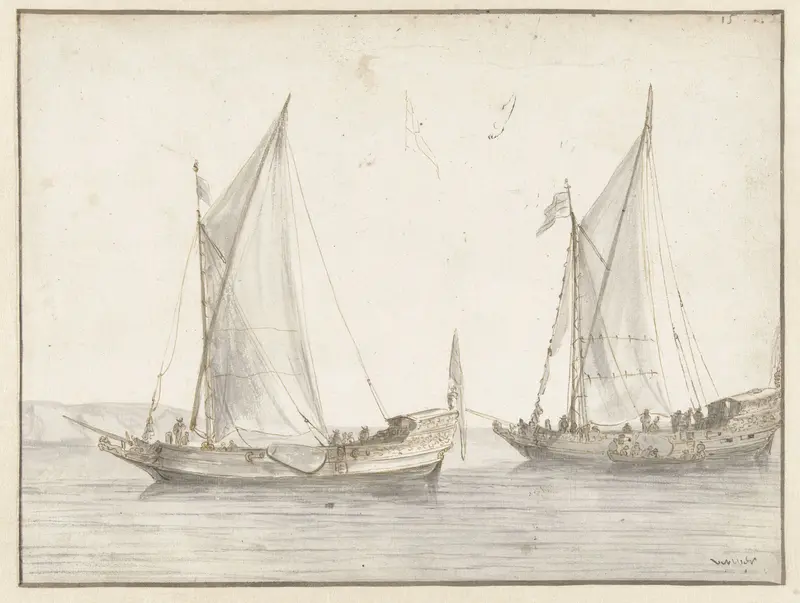 Stille zee met twee jachten Wall Art by Abraham de Verwer - High-Resolution Digital Print