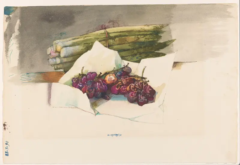 Stilleven met asperges en druiven Wall Art by Unknown - High-Resolution Digital Print