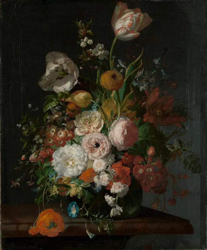 Stilleven met bloemen in een glazen vaas Wall Art by Rachel Ruysch - High-Resolution Digital Print