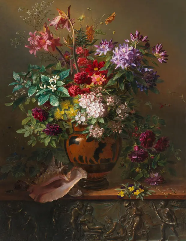 Stilleven met bloemen in een Griekse vaas: allegorie op de Lente Wall Art by Georgius Jacobus Johannes van Os - High-Resolution Digital Print