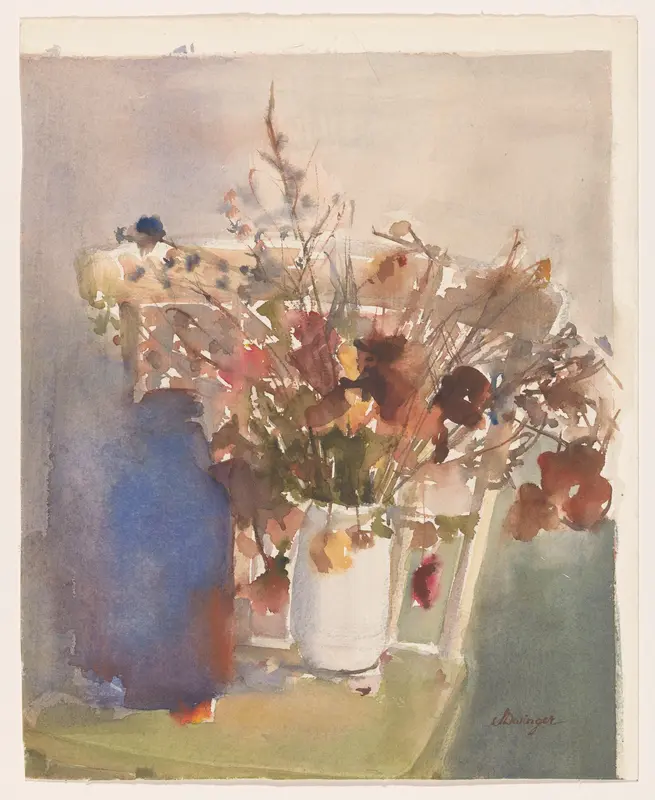 Stilleven met bloemen in een vaas op een stoel Wall Art by Unknown - High-Resolution Digital Print