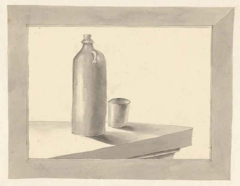 Stilleven met een fles en een glas Wall Art by Unknown - High-Resolution Digital Print
