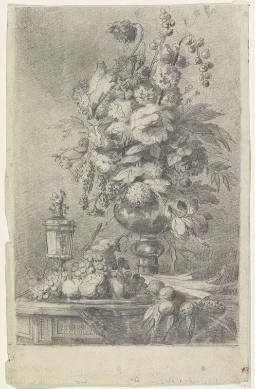 Stilleven met een schaal vruchten en een vaas met bloemen Wall Art by Lucas Victor Schaefels - High-Resolution Digital Print