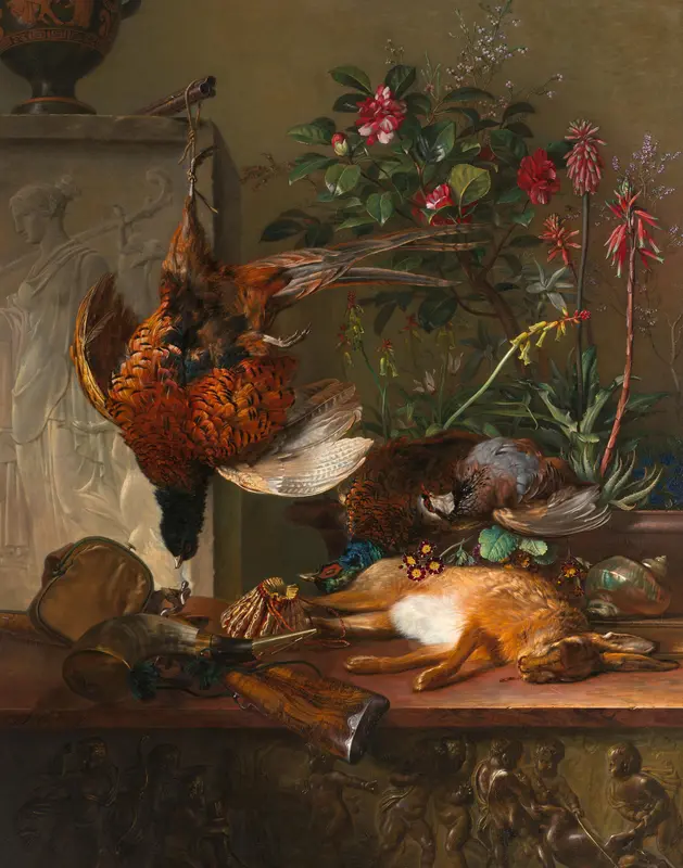 Stilleven met jachtbuit en Griekse stèle: allegorie op de Herfst Wall Art by Georgius Jacobus Johannes van Os - High-Resolution Digital Print
