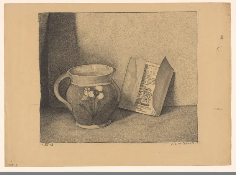 Stilleven met kruik en almanak Wall Art by Unknown - High-Resolution Digital Print