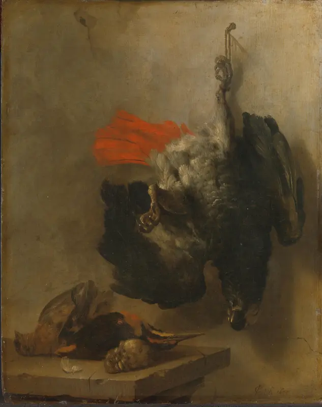 Stilleven met papegaai en snippen Wall Art by Cornelis Lelienbergh - High-Resolution Digital Print