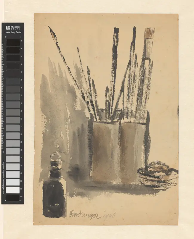 Stilleven met penselen in bekers Wall Art by Unknown - High-Resolution Digital Print