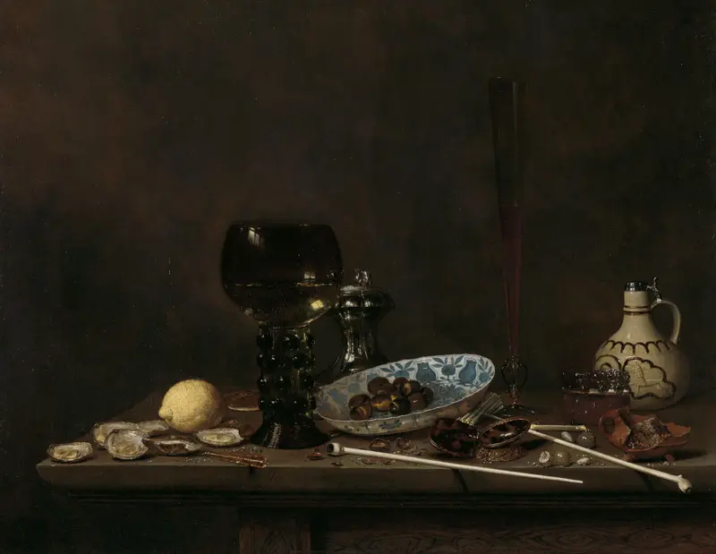 Stilleven met roemer, zoutvat, tabak, citroen en olijven Wall Art by Jan Jansz van de Velde (III) - High-Resolution Digital Print