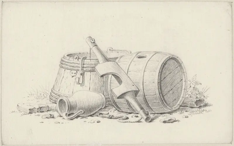Stilleven met vaten, een juk en een kruik Wall Art by Pieter de Goeje - High-Resolution Digital Print