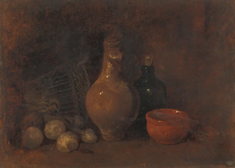 Stilleven met vier vruchten, glas en aardewerk Wall Art by François Bonvin - High-Resolution Digital Print