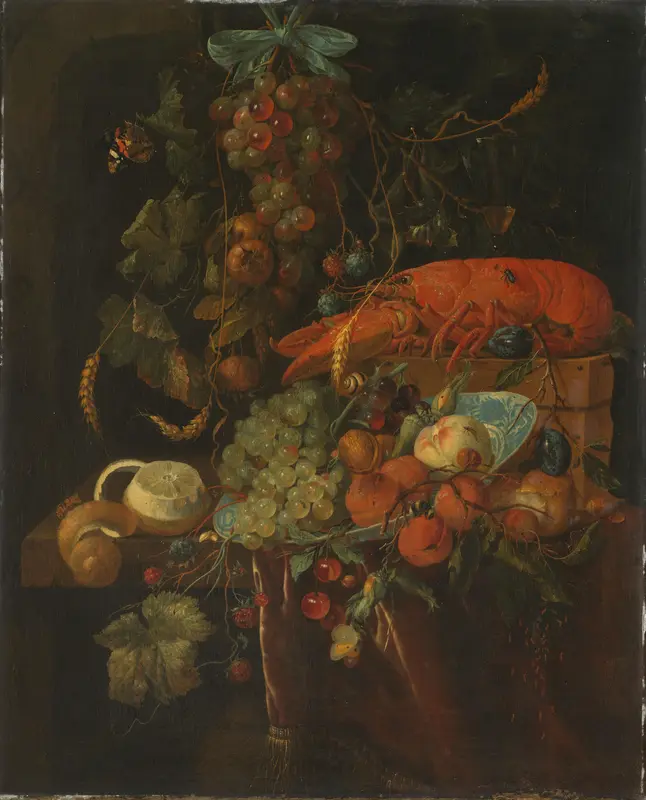 Stilleven met vruchten en een kreeft Wall Art by Unknown - High-Resolution Digital Print