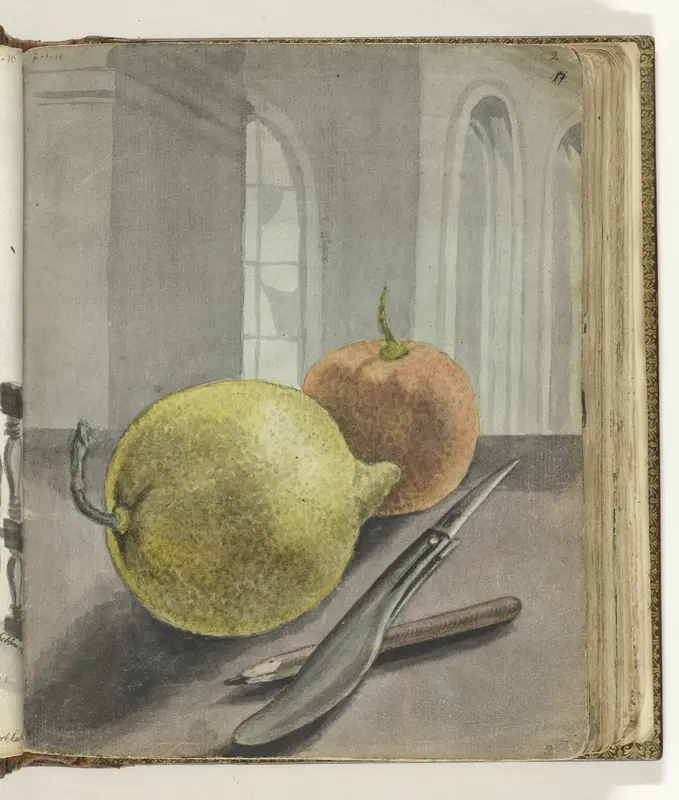 Stilleven met vruchten, mes en potlood. Wall Art by Jan Brandes - High-Resolution Digital Print