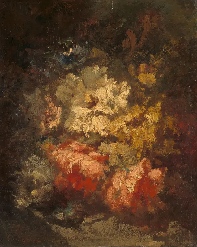Stilleven met witte en rode rozen Wall Art by Narcisse Virgile Diaz de la Peña - High-Resolution Digital Print