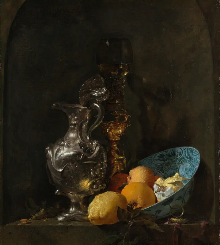Stilleven met zilveren kan en porseleinen kom Wall Art by Willem Kalf - High-Resolution Digital Print