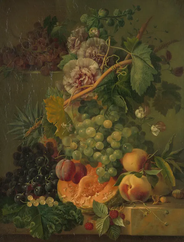 Stilleven van bloemen en vruchten Wall Art by Albertus Jonas Brandt - High-Resolution Digital Print