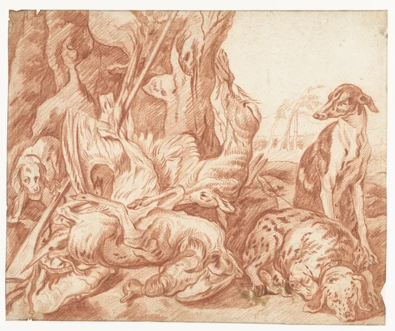Stilleven van jachtbuit met jachthonden Wall Art by Unknown - High-Resolution Digital Print
