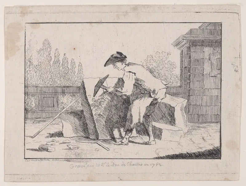 Stone Mason at Work Wall Art by Louis Philippe Joseph, duc de Chartres - High-Resolution Digital Print