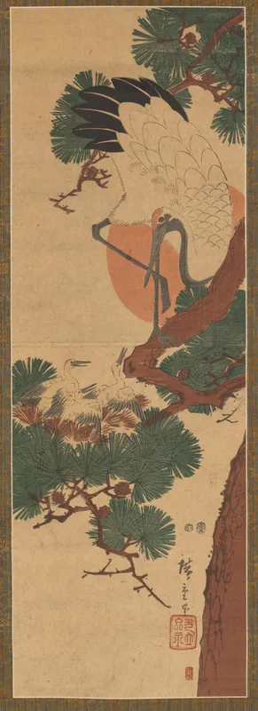 Stork, Sun, and Pine Wall Art by Utagawa Hiroshige II - High-Resolution Digital Print