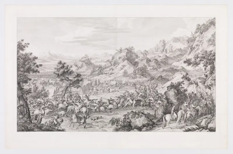 Storming the Camp at Mount Gadan Wall Art by Jacques Philippe Le Bas - High-Resolution Digital Print