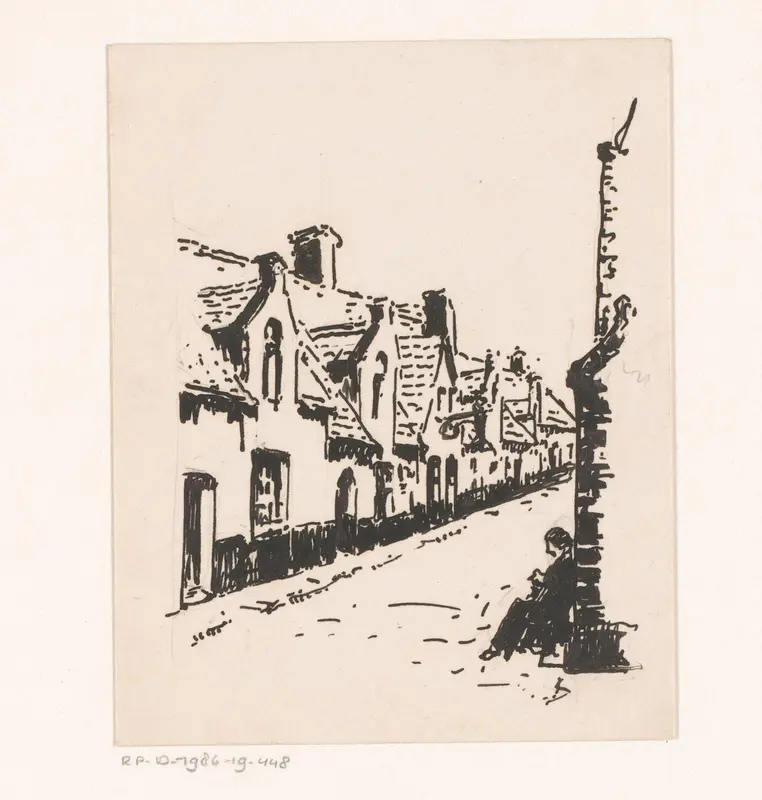 Straat met zittende man bij een muur Wall Art by Reinier Willem Petrus de Vries (1874-1953) - High-Resolution Digital Print