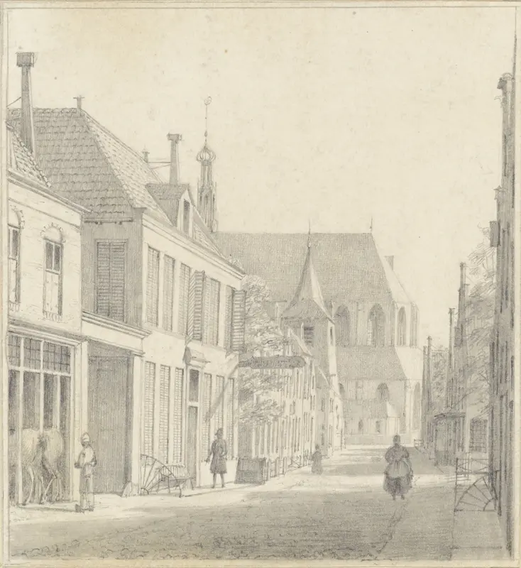 Straat te Alkmaar met de Grote kerk in het verschiet Wall Art by Hendrik Abraham Klinkhamer - High-Resolution Digital Print