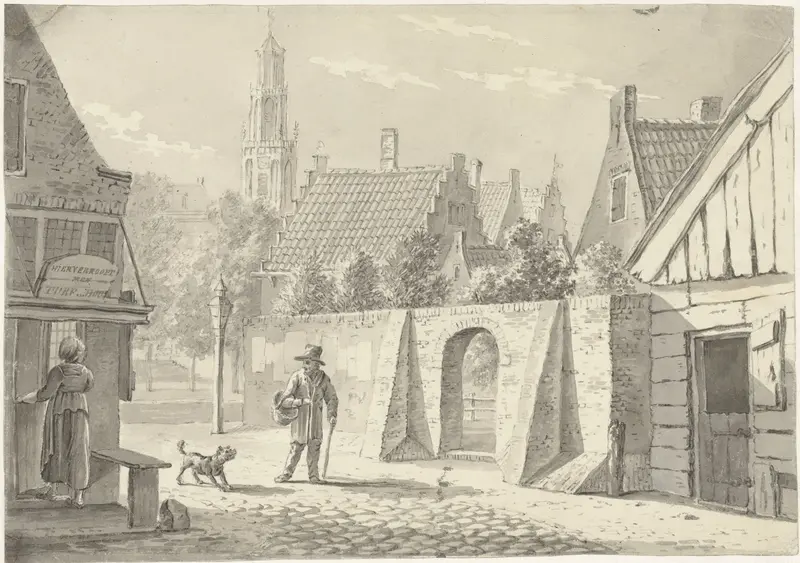 Straatje in Utrecht met de Domtoren in het verschiet Wall Art by G.A. de Wildt - High-Resolution Digital Print