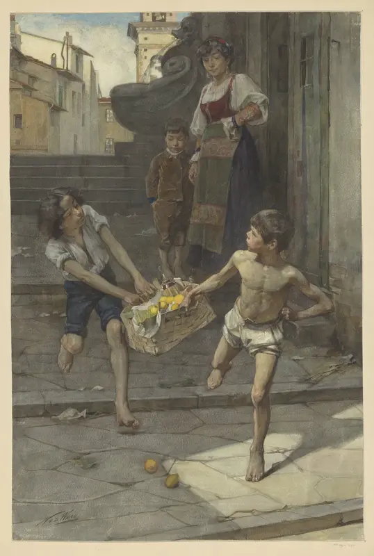 Straatscène in een Italiaanse stad Wall Art by Nicolaas van der Waay - High-Resolution Digital Print