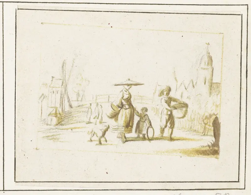 Straatscène met vrouw, kind en jongen Wall Art by Harmen ter Borch - High-Resolution Digital Print