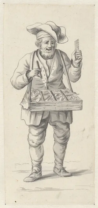 Straatverkoper met kammen en naalden Wall Art by Pieter de Goeje - High-Resolution Digital Print