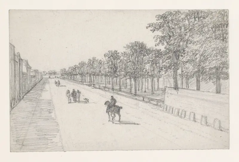 Straatweg met ruiters op de weg en rechts bomen Wall Art by Georges Michel - High-Resolution Digital Print