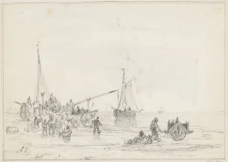 Strandgezicht met figuren bij een schip Wall Art by Unknown - High-Resolution Digital Print