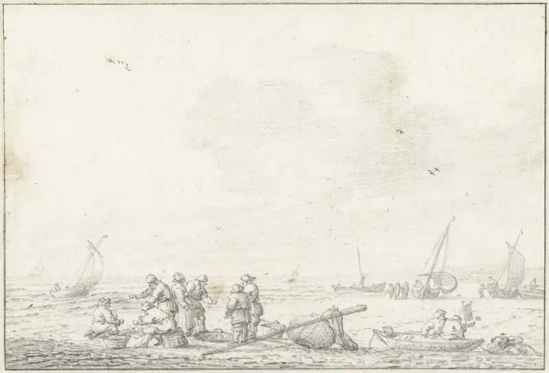 Strandgezicht met op de voorgrond een groep vissers Wall Art by Jan Porcellis - High-Resolution Digital Print