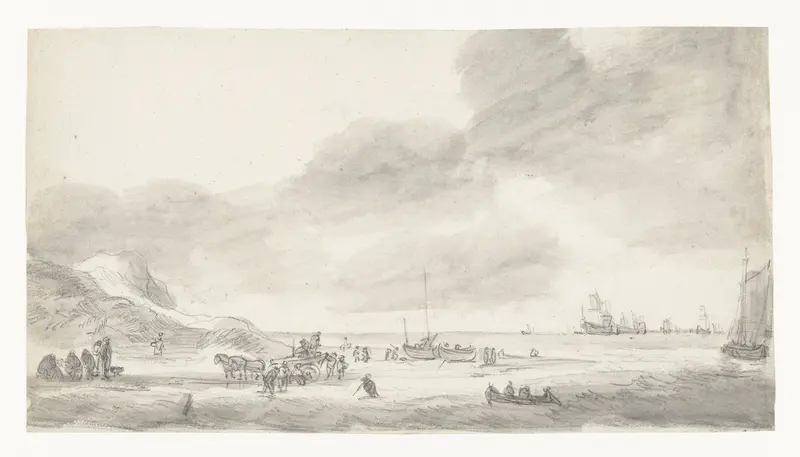 Strandgezicht met schelpenvissers en wandelaars Wall Art by Unknown - High-Resolution Digital Print