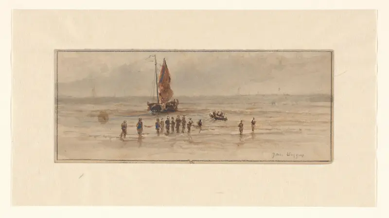 Strandgezicht met vissers en zeilschip Wall Art by Unknown - High-Resolution Digital Print