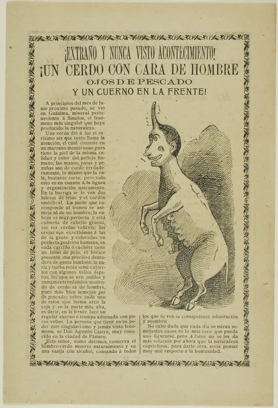Strange and Unheard of Event! A Pig with the Face of a Man, Eyes of a Fish, and a Horn on His Forehead! Wall Art by José Guadalupe Posada - High-Resolution Digital Print