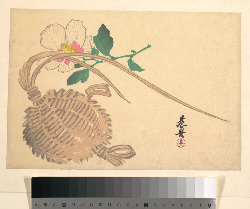 Straw Basket for Fish (?) and Mokuge Flower Wall Art by Shibata Zeshin - High-Resolution Digital Print