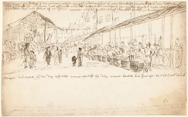 Street in Batavia with a Market and a Theatrical Performance Wall Art by Wouter Schouten - High-Resolution Digital Print