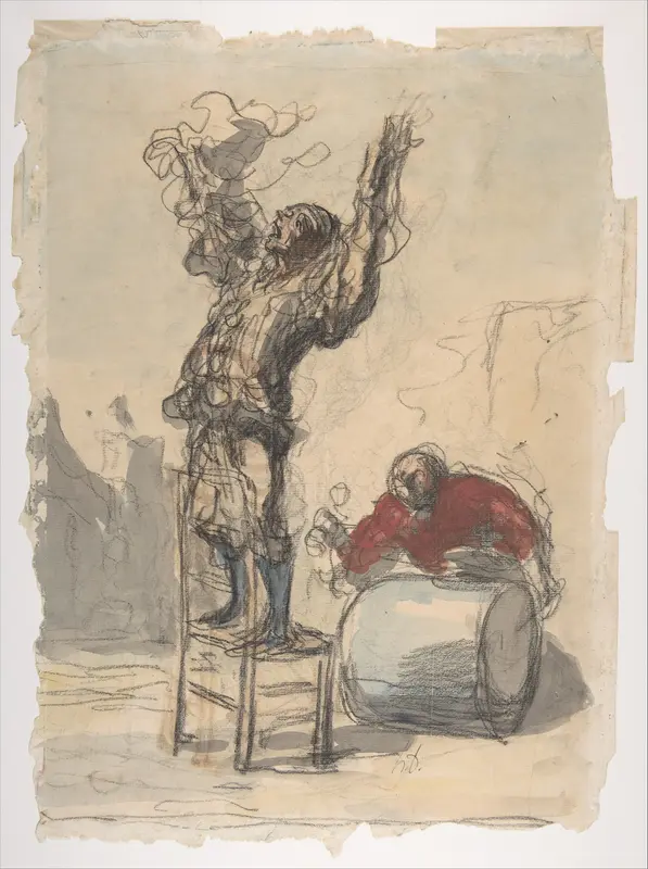 Street Show (Paillasse) (recto); a clown playing a drum (verso)