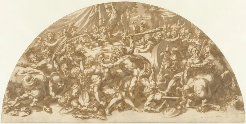 Strijd der Centauren en Lapithen op de bruiloft van Pirithoüs en Hippodamea Wall Art by Jan de Bisschop - High-Resolution Digital Print