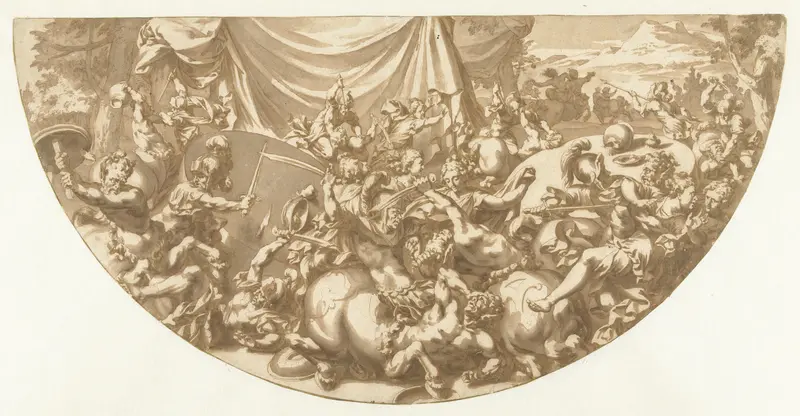 Strijd tussen de Centauren en Lapithen op de bruiloft van Perithoüs en Hippodamea Wall Art by Jan de Bisschop - High-Resolution Digital Print