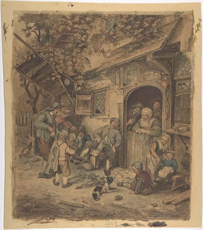 Strolling Violinist at an Ale House Door Wall Art by Adriaen van Ostade - High-Resolution Digital Print