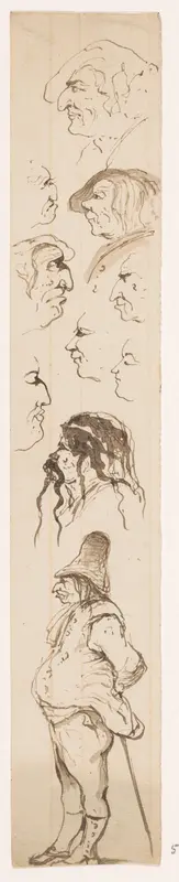 Strook met koppen en staande man Wall Art by Johannes Tavenraat - High-Resolution Digital Print