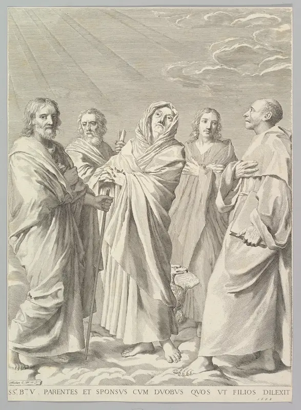 Sts. Anne, Joseph, Joachim, Bernard and John the Evangelist (Parenté de la Vierge) Wall Art by Claude Mellan - High-Resolution Digital Print