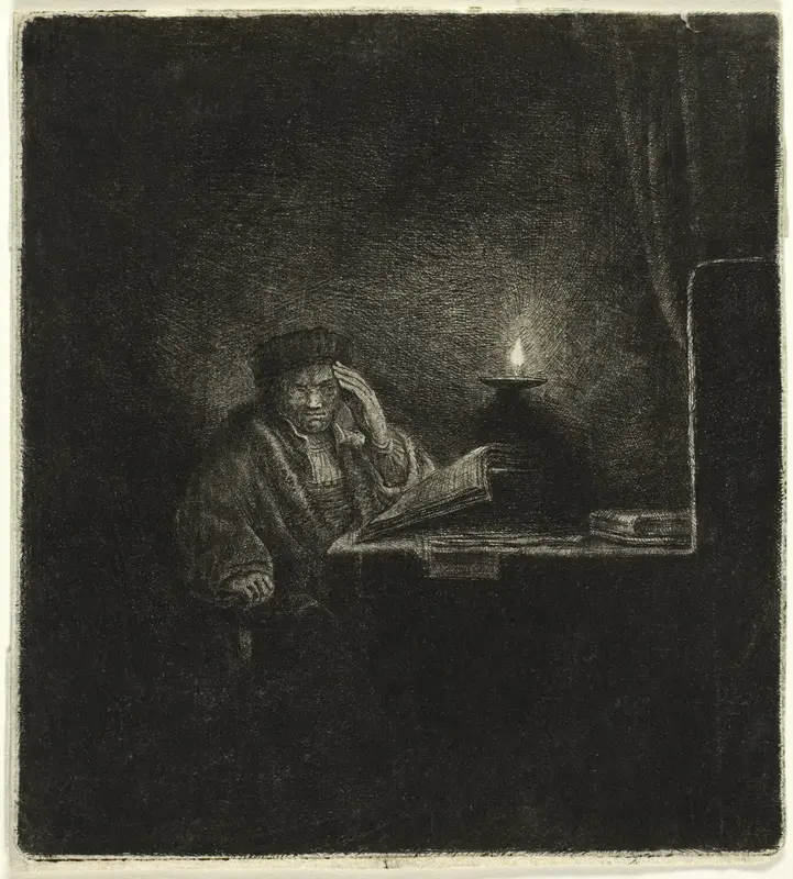 Student at a Table by Candlelight Wall Art by Salomon Savery - High-Resolution Digital Print