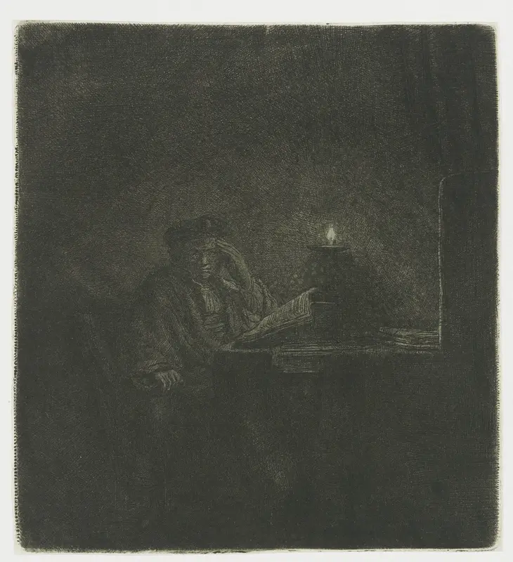Student at a table by candlelight Wall Art by Unknown - High-Resolution Digital Print