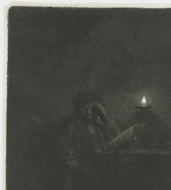 Student at a Table by the Light of an Oil Lamp Wall Art by Unknown - High-Resolution Digital Print
